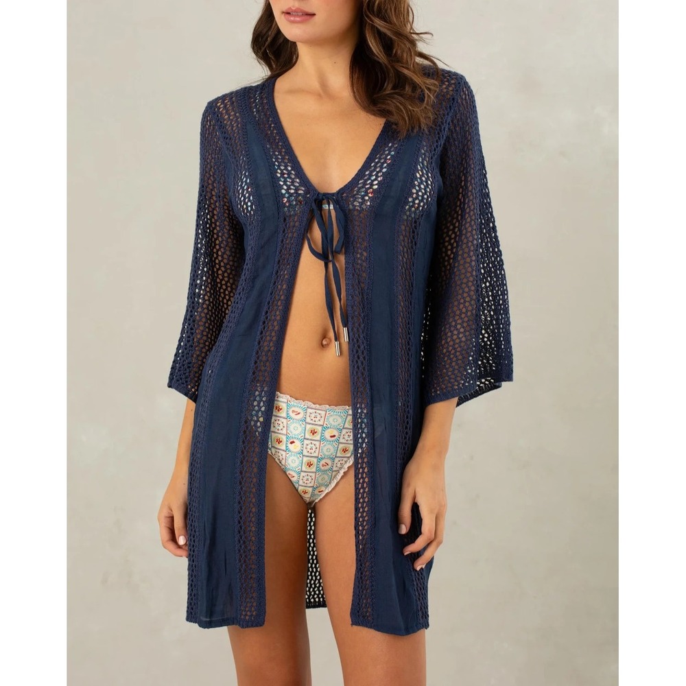 Isla Adriana Cover Up Babydoll Preppy Boho Kimono Navy Large A005742